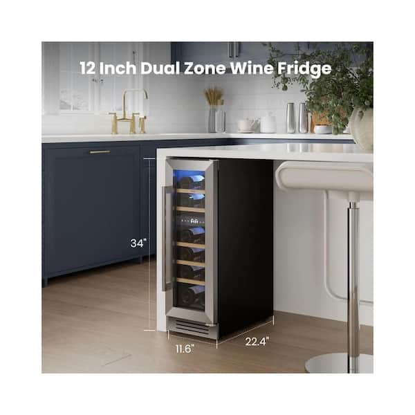 12 in. Dual Zone Built-in/Freestanding 20 Bottle Wine Cooler with Adjustable Shelves in Stainless Steel (Right-Hinged)