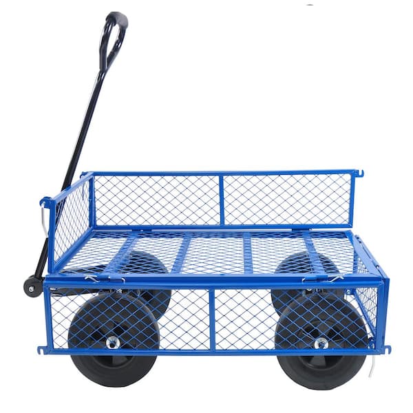 3.5 cu. ft. Blue Metal Garden Cart with Removable Sides and Adjustable Handle