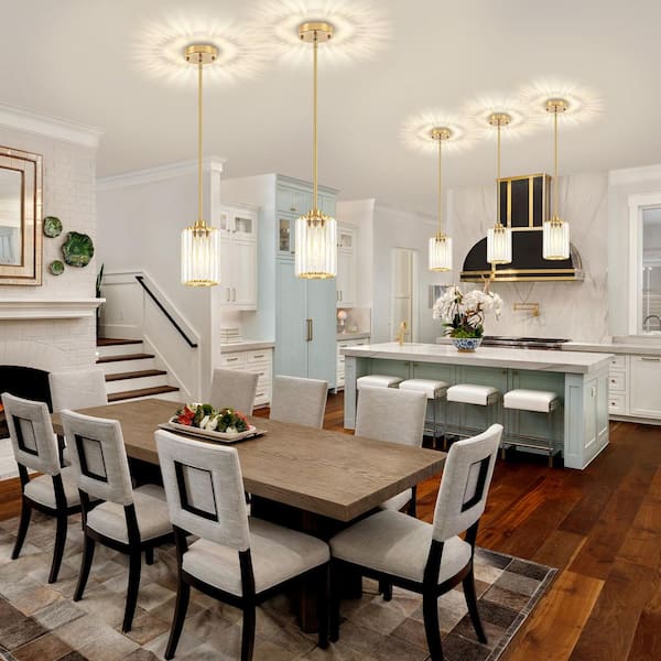 ZSMIHDOH 1-Light Gold Modern Cylinder Pendant Light with Crystal