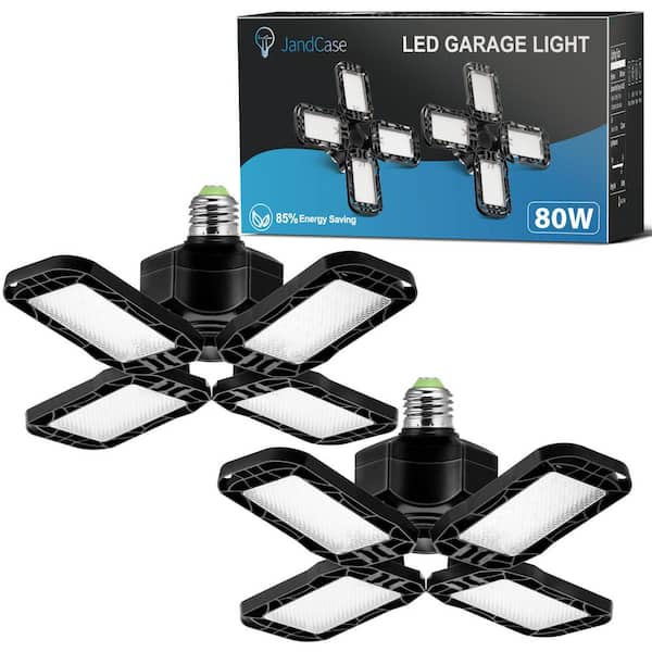 YANSUN 80-Watt Black Deformable LED Adjustable Garage Light Semi-Flush  Mount Lighting, 4-Leaf 6000K Daylight White (2-Pack) GL00201E26-4 - The  Home Depot