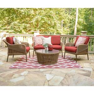 Terrell 4-Piece Wicker Seating Set with Red Cushions