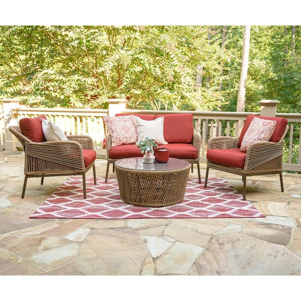 Leisure Made Terrell 4-Piece Wicker Seating Set with Red Cushions