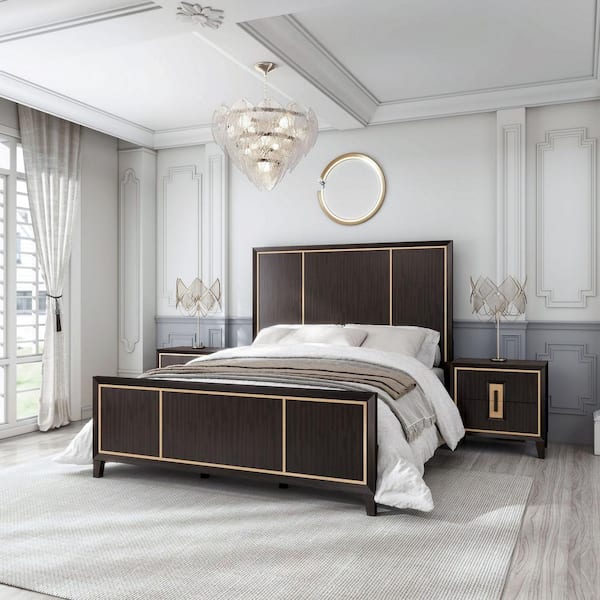 Furniture of America Demi 3-Piece Espresso Solid Wood Eastern King Bedroom Set