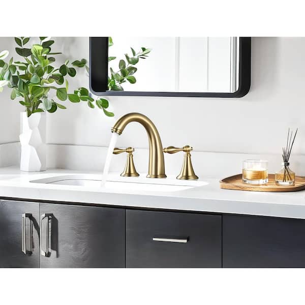 Double Handles 8 in. Widespread Bathroom Faucet 3 Hole Bathroom Sink Faucet in Brushed Gold