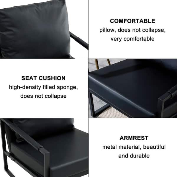 Polibi Black PU Leather Accent Upholstered Armchair with Metal