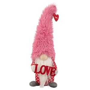 18 in. Fluffy Pink Faux Fur 'Love' Valentine's Day Gnome