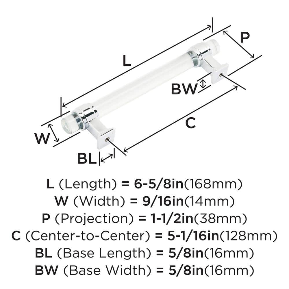 Glacio 5-1/16" Clear and Polished Chrome Bar Pull