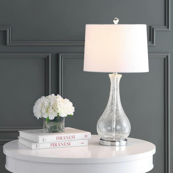 Finnley 27.5 in. Crack Clear Table Lamp with Off-White Shade
