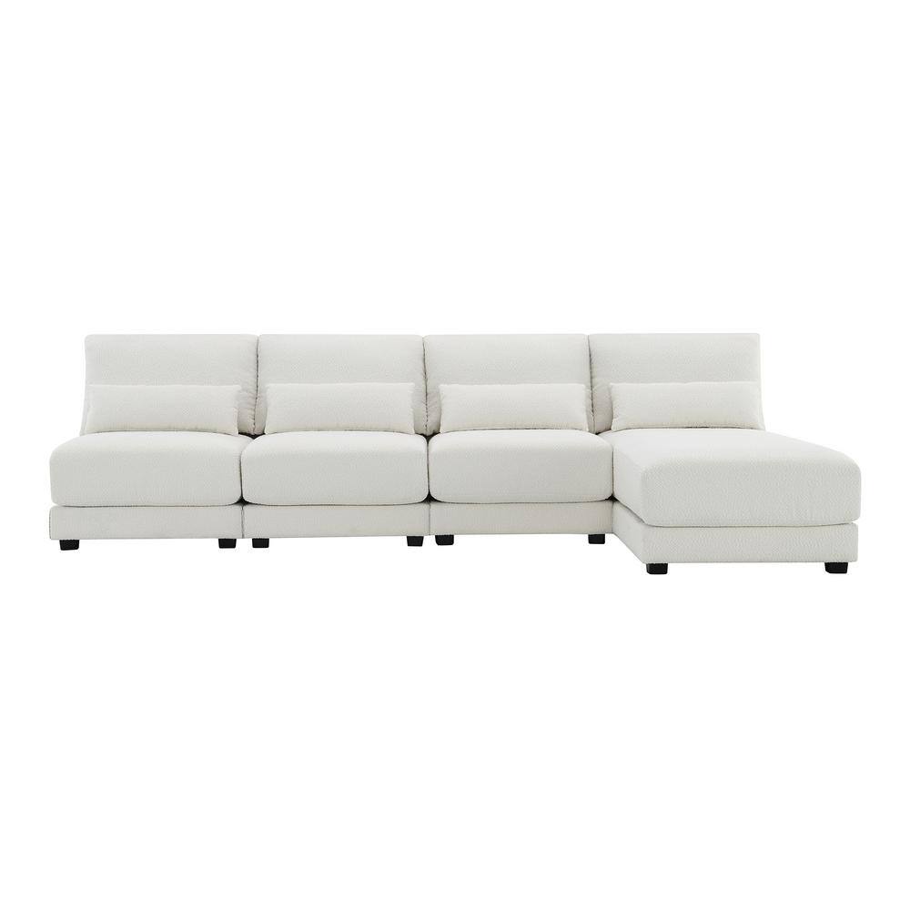 120 in. Square Arm Fabric L-shaped Sofa with Reversible Chaise in. Cream