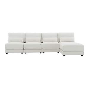 120 in. Square Arm Fabric L-shaped Sofa with Reversible Chaise in. Cream