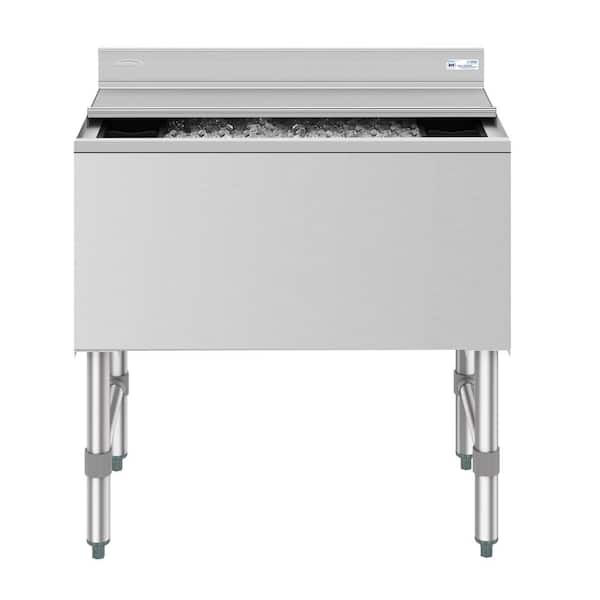 30 in. Commercial Stainless Steel 1 Compartment Underbar Ice Bin with Siding Lid