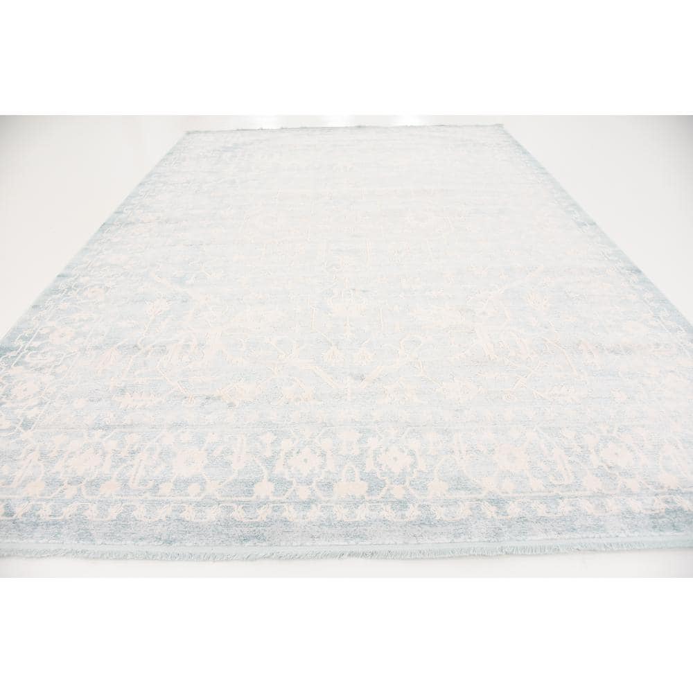 Light Blue and Ivory Abstract Rectangular Area Rug