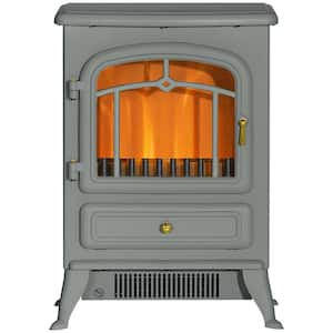 16.3 in. x 21.6 in. Freestanding Electric Fireplace Heater Heater with Realistic Flame, Overheating Protection, Gray