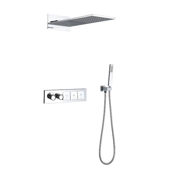 3 Spray 22 in. Dual Wall Mount Bathroom Fixed and Rain Shower Combo Set with Hand Shower 1.59 GPM in Chrome