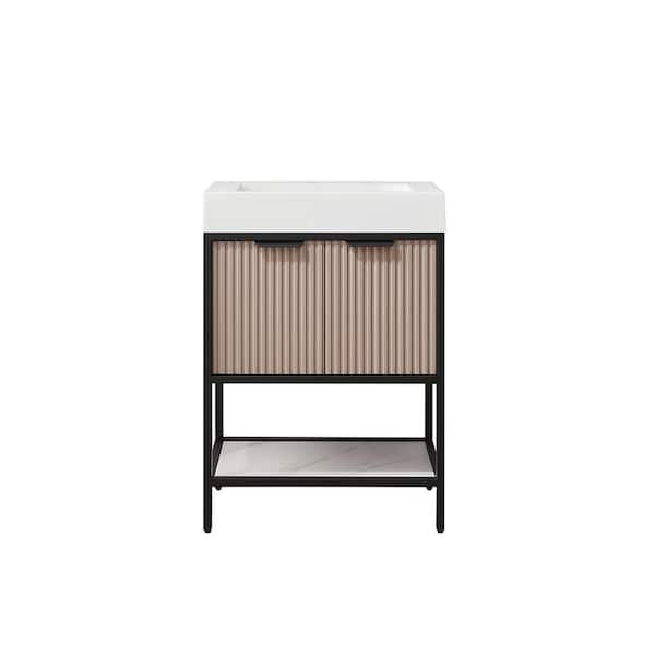ROSWELL Marcilla 24 in. W x 20 in. D x 34 in. H Single Sink Bath Vanity in Almond Coffee with White Integral Sink Top