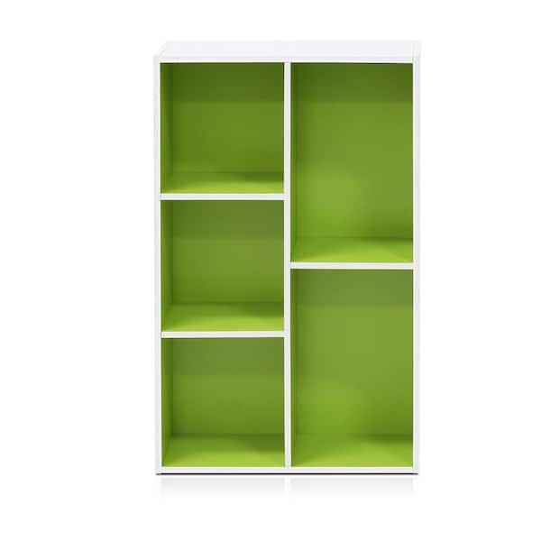 Furinno Tropika 31.5 in. Green/White Faux Wood 5-shelf Standard Bookcase with Storage