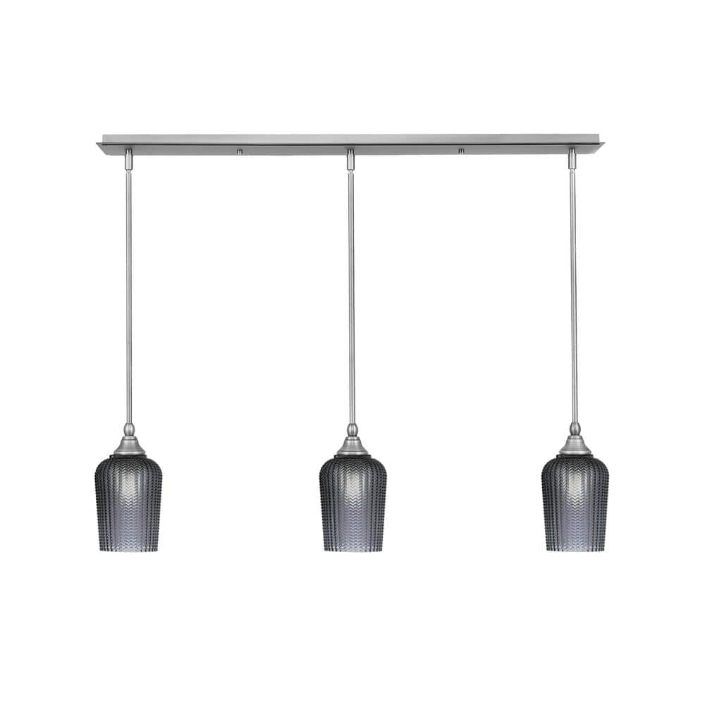 Livingston 100-Watt 3-Light Nickel Shaded Pendant Light with 5 in. Smoke Gl