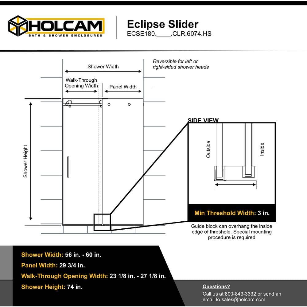 Eclipse Brushed Nickel Frameless Sliding Shower Door with Clear Glass