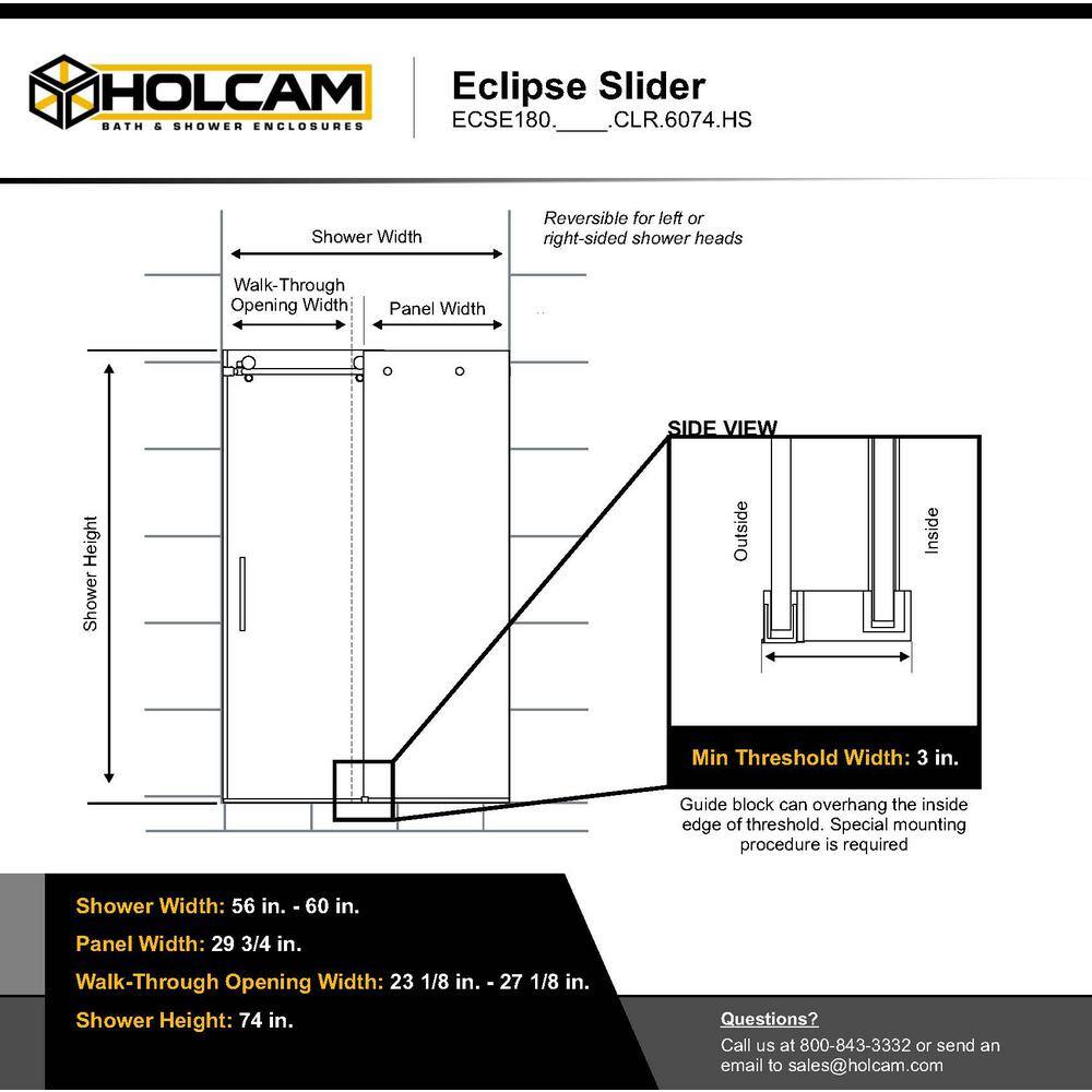 Eclipse 56-60" Chrome Frameless Sliding Shower Door