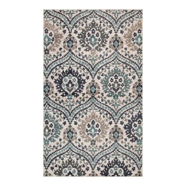 SUPERIOR Augusta Deep Royal 7 ft. x 9 ft. Oriental Floral Non-Slip Area Rug
