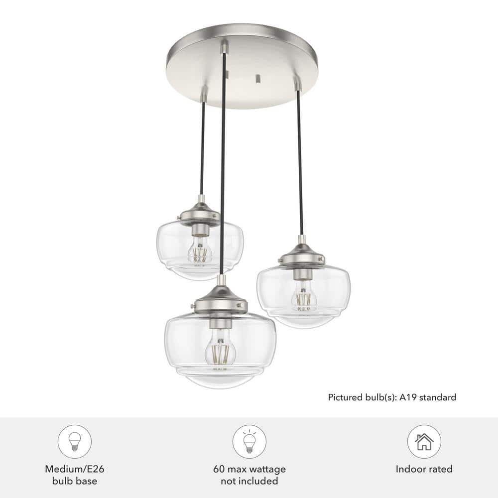 Saddle Creek 17" Brushed Nickel and Glass 3-Light Pendant