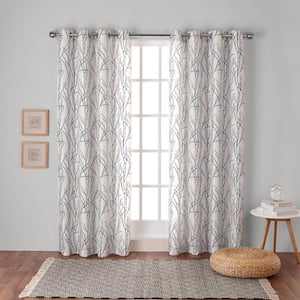 Branches Black Pearl Nature Light Filtering Grommet Top Curtain, 54 in. W x 84 in. L (Set of 2)
