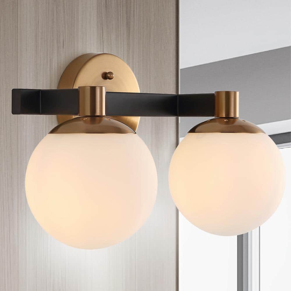 Modernist Globe 15.25" Brass Gold & Black 2-Light LED Vanity