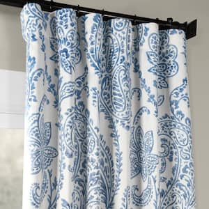 Tea Time China Blue Floral Room Darkening Curtain - 50 in. W x 96 in. L Rod Pocket with Back Tab Single Curtain Panel