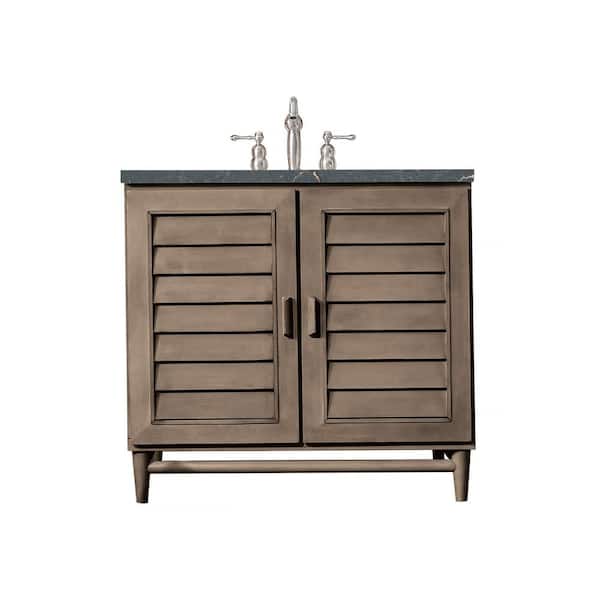 James Martin Vanities Portland 36.0 in. W x 23.5 in. D x 34.3 in. H Single Bathroom Vanity Whitewashed Walnut and Parisien Bleu Quartz Top