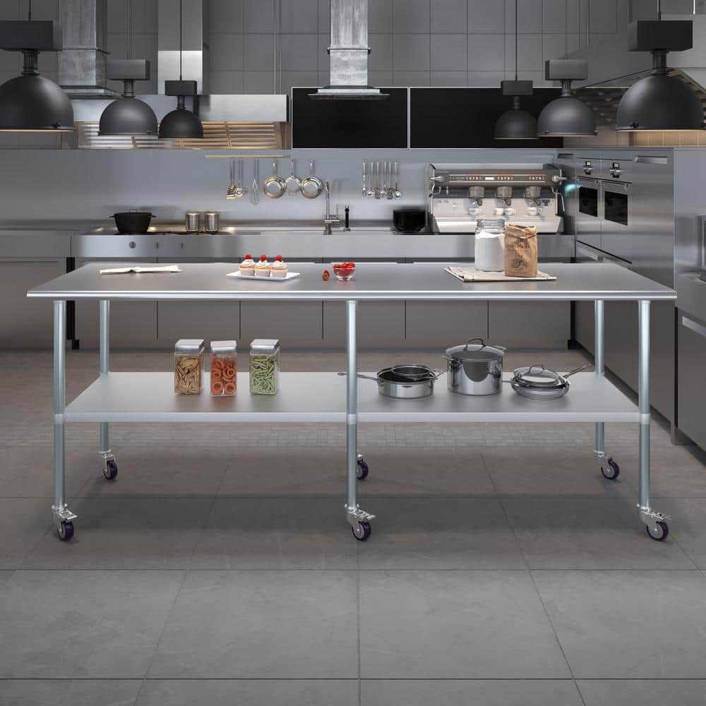 96'' Stainless Steel Work Table with Undershelf and Casters