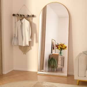 24 in. W x 71 in. H Oversized Arched Full Length Mirror Wood Framed Gold Wall Mounted/Standing Mirror Floor Mirror