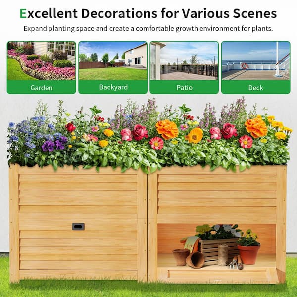 Raised Garden Bed with Storage 34 in. x 18 in. x 30 in. Wood Planter Box Large Planter Stand Box (Yellow 2-Pack）