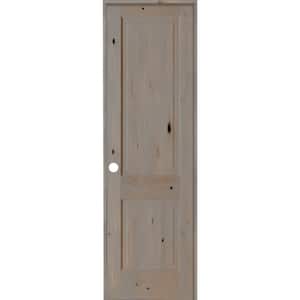 28 in. x 96 in. Rustic Knotty Alder Wood 2-Panel Square Top Right-Hand/Inswing Grey Stain Single Prehung Interior Door