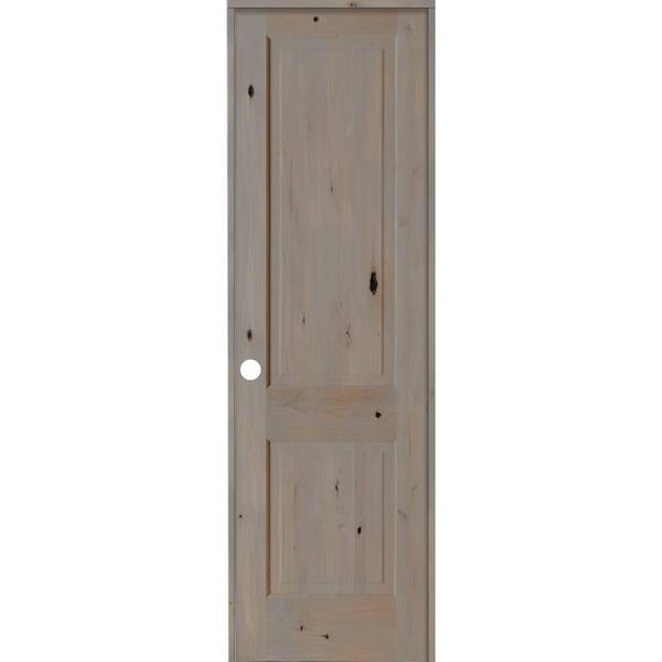 Krosswood Doors 28 in. x 96 in. Rustic Knotty Alder Wood 2-Panel Square Top Right-Hand/Inswing Grey Stain Single Prehung Interior Door