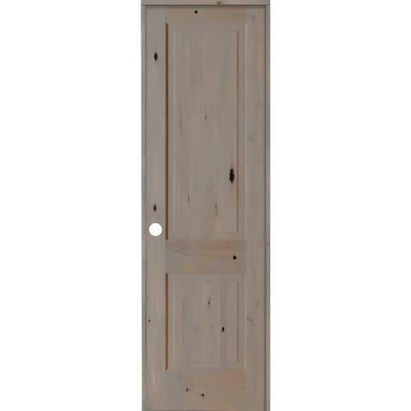 Krosswood Doors 28 in. x 96 in. Rustic Knotty Alder 2 Panel Right-Handed Grey Stain Wood Single Prehung Interior Door with Square Top