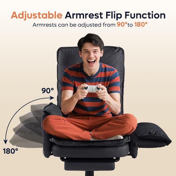 PU Leather High-Back Cross-Legged Office Chair in Black w/ Flip-up Arms, Ergonomic Swivel Executive Chair With Footrest