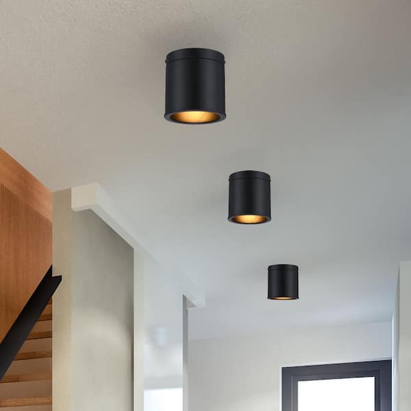 Fleur Oasis 6 in. Matte Black Modern Flush Mount with Metal Shade for Hallways