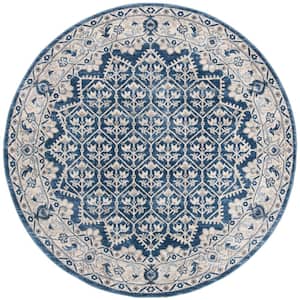 Brentwood Navy/Light Gray Doormat 3 ft. x 3 ft. Round Multi-Floral Geometric Border Area Rug
