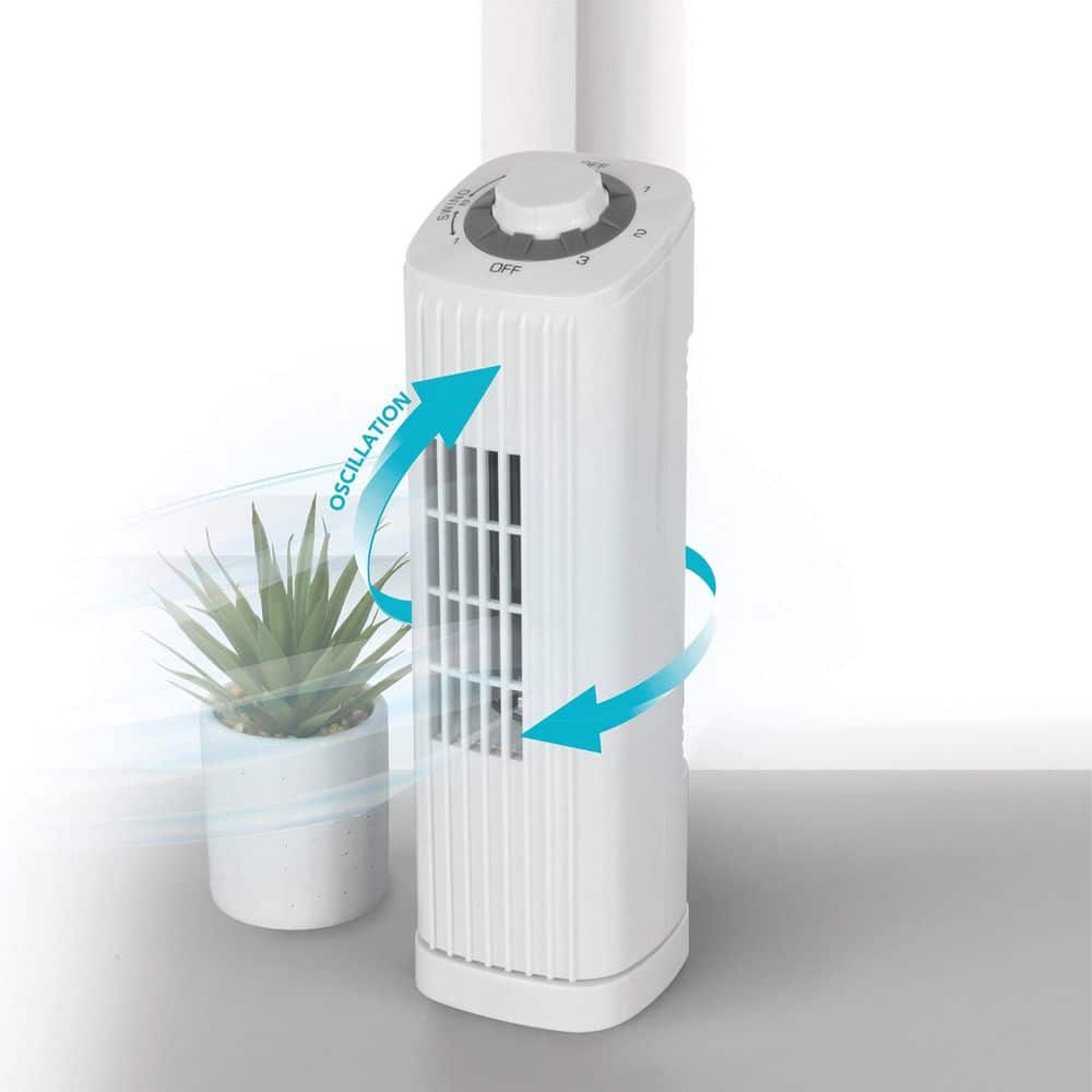 White Ultra-Slim Oscillating Floor Tower Fan with Three Speeds