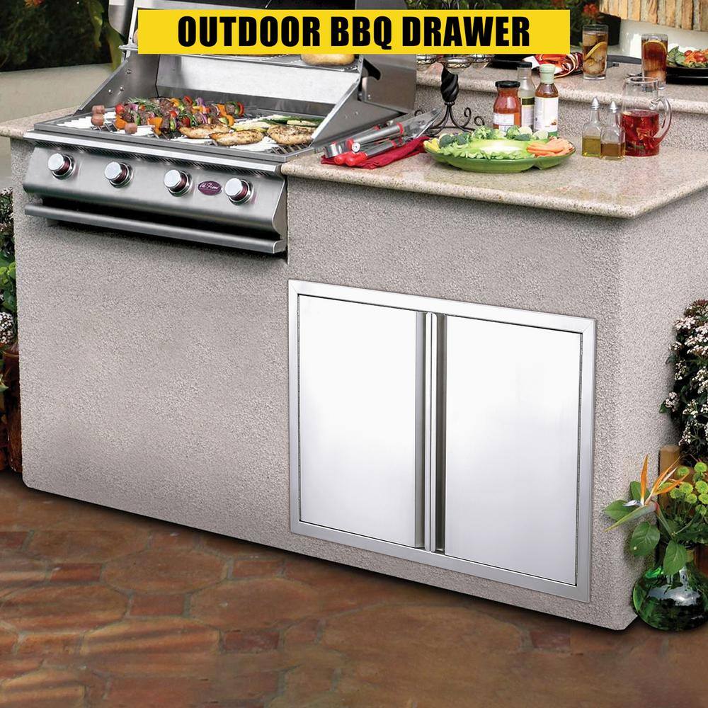 36" x 24" Silver Stainless Steel Double Door Outdoor Kitchen Cabinet