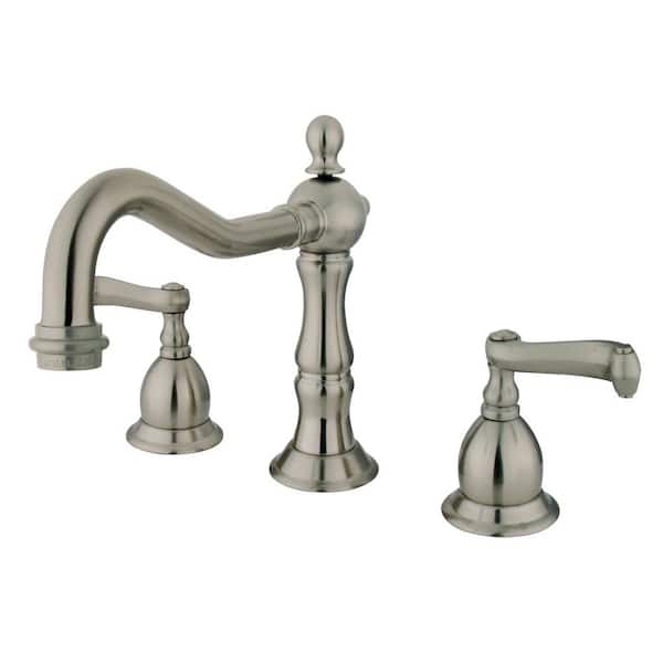 Kingston Brass Heritage 2-Handle 8 in. Widespread Bathroom Faucets with Brass Pop-Up in Brushed Nickel
