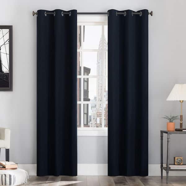 Sun Zero Cyrus Thermal Navy Polyester 40 in. W x 63 in. L Grommet 100% Blackout Curtain (Single Panel)