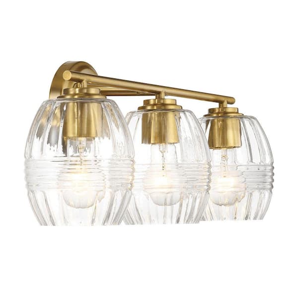 22.2 in. 3 Light Gold Wall Sconce with Candlestick Shade No Bulbs Included