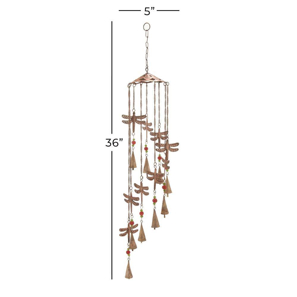 36" Brass Dragonfly Wind Chime with Glass Beads