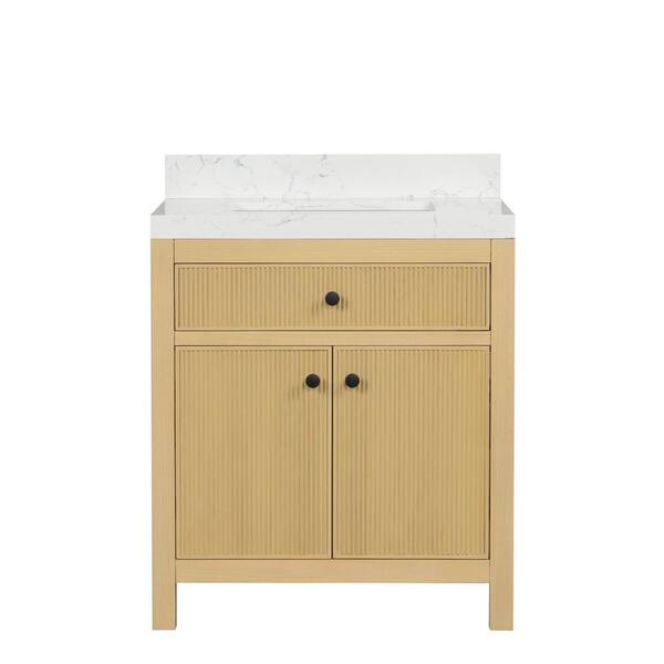 Tissa 30 in. W x 22 in. D x 35 in. H Single Sink Freestanding Bath Vanity in Classic Oak with White Quartz Top