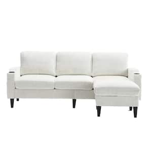 77 in. 4-piece L Shaped Chenille Modern Sectional Sofa in. Beige with Removable Storage Ottoman and Cup Holder