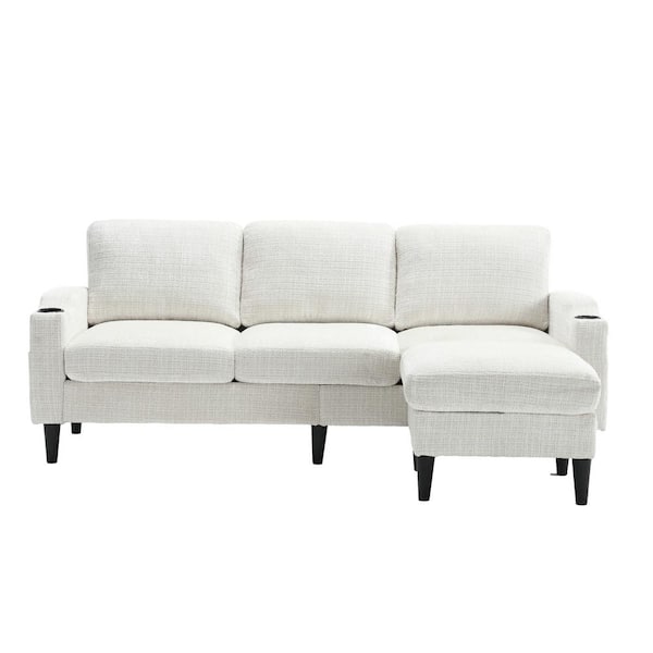 HOMEFUN 77 in. 4-piece L Shaped Chenille Modern Sectional Sofa in. Beige with Removable Storage Ottoman and Cup Holder