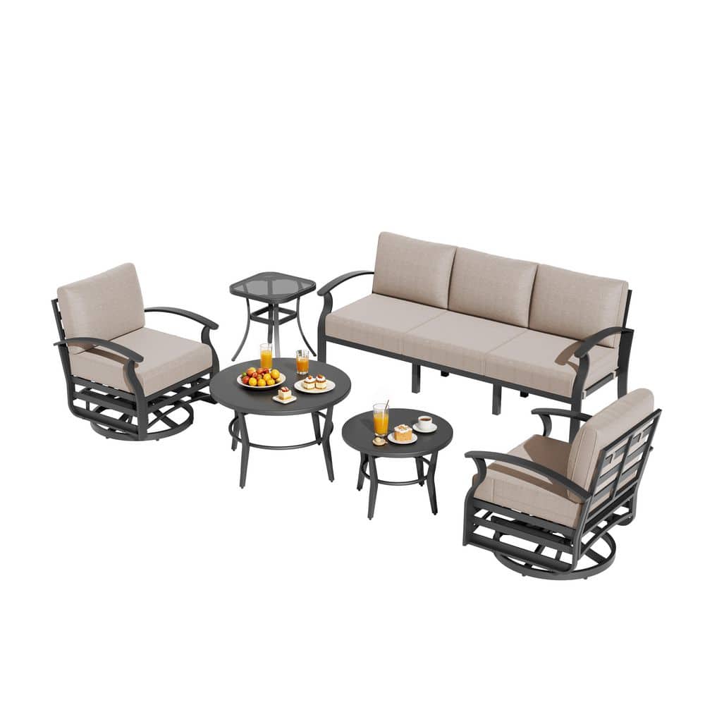 6-piece Aluminum Patio Conversation Set with 3 Size of Coffee and Side Tables, Swivel Rocking Chairs, Sand Cushions price history on PriceWatchPro