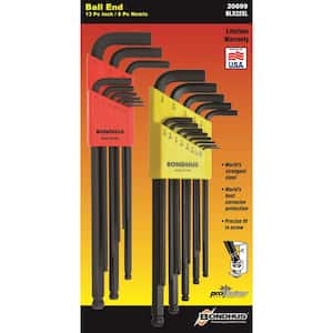 Standard and Metric Ball End L-Wrench Sets (22-Piece)