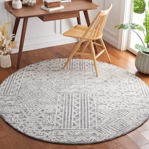Abstract Gray/Ivory 6 ft. x 6 ft. Geometric Round Area Rug